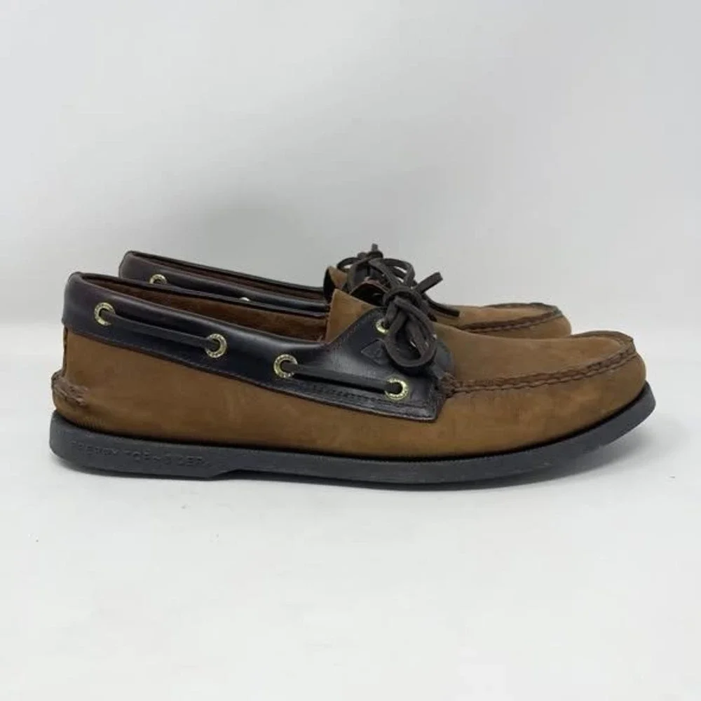 Sperry Top Sider 2-Eye Boat Shoe‎ Mens Brown Leather Preppy Nautical